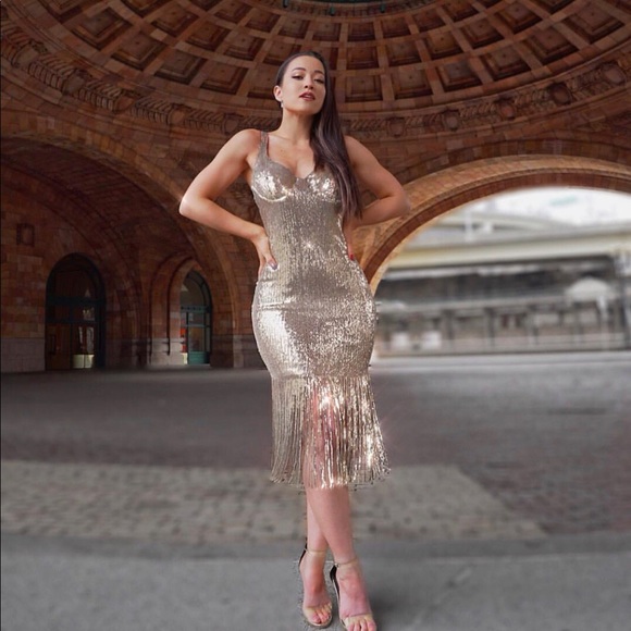 Gold Sequin Cocktail Dress NWT - Picture 3 of 8